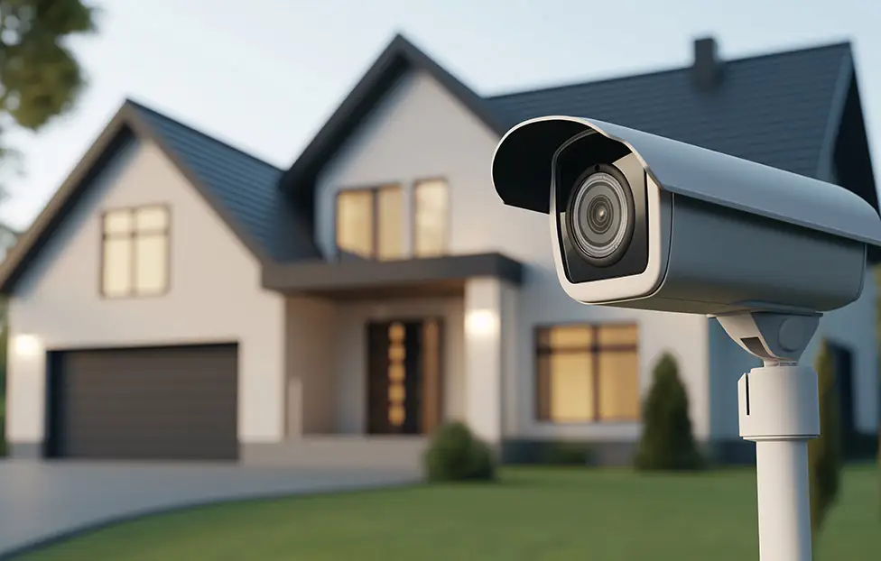 SCOPE Security - Sicherheitstechnik Eine Kamera überwacht ein Grundstück vor einem Haus